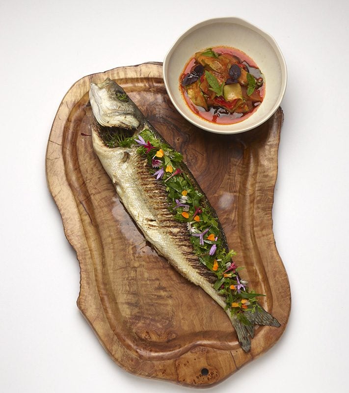 Chef Arnaud Faye’s Signature Dish, Grilled Sea Bass